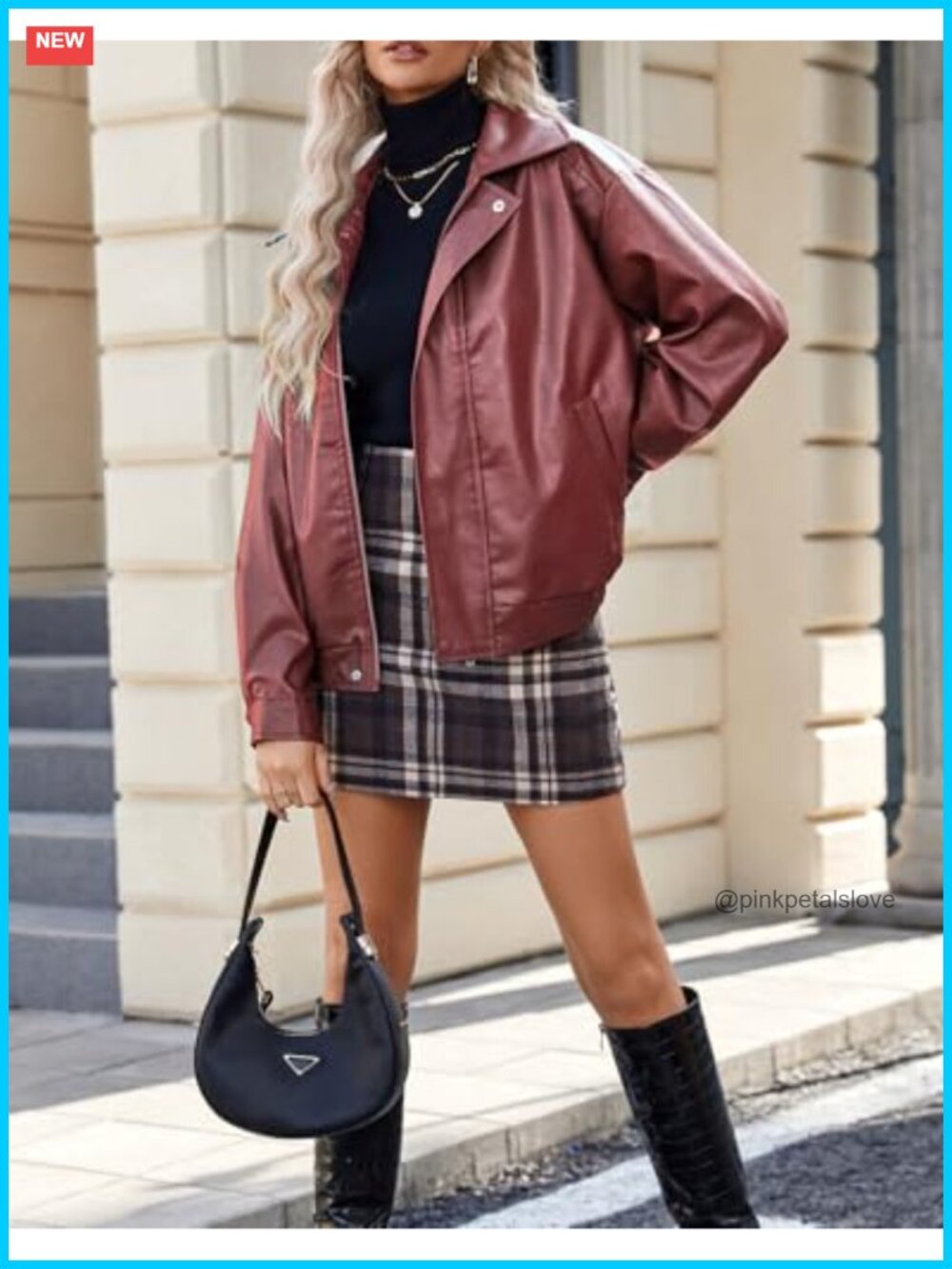 Faux Leather Oversized Motorcycle Bomber Jacket Coat - Picture 3 of 4